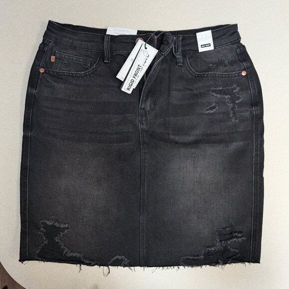 JudyBlue Distressed Black Denim Skirt - Picture 1 of 3